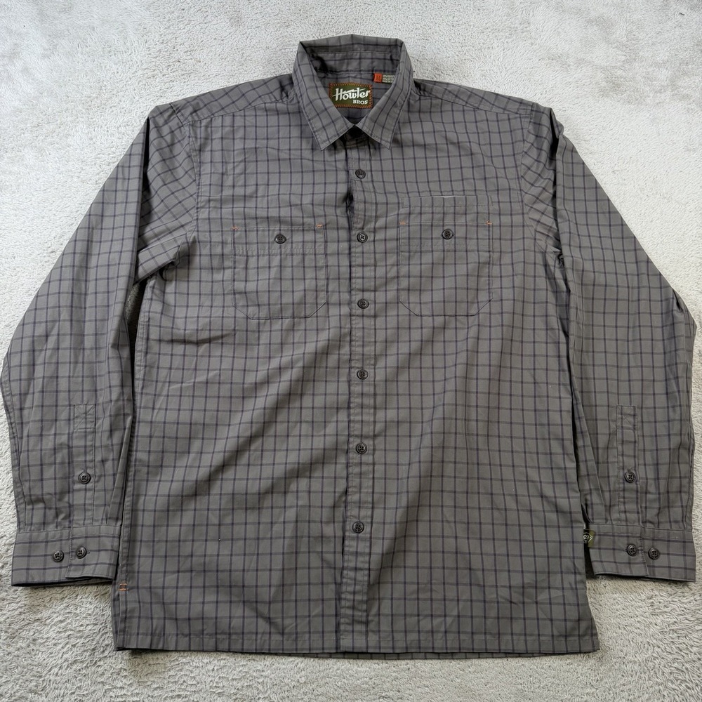Howler Bros Shirt Mens Medium Grey Check Long Sleeve Button Up Pocket Outdoor